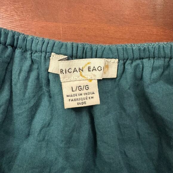 American Eagle Boho Teal Embroidered Button-Front Crop Top Size L - Picture 5 of 6